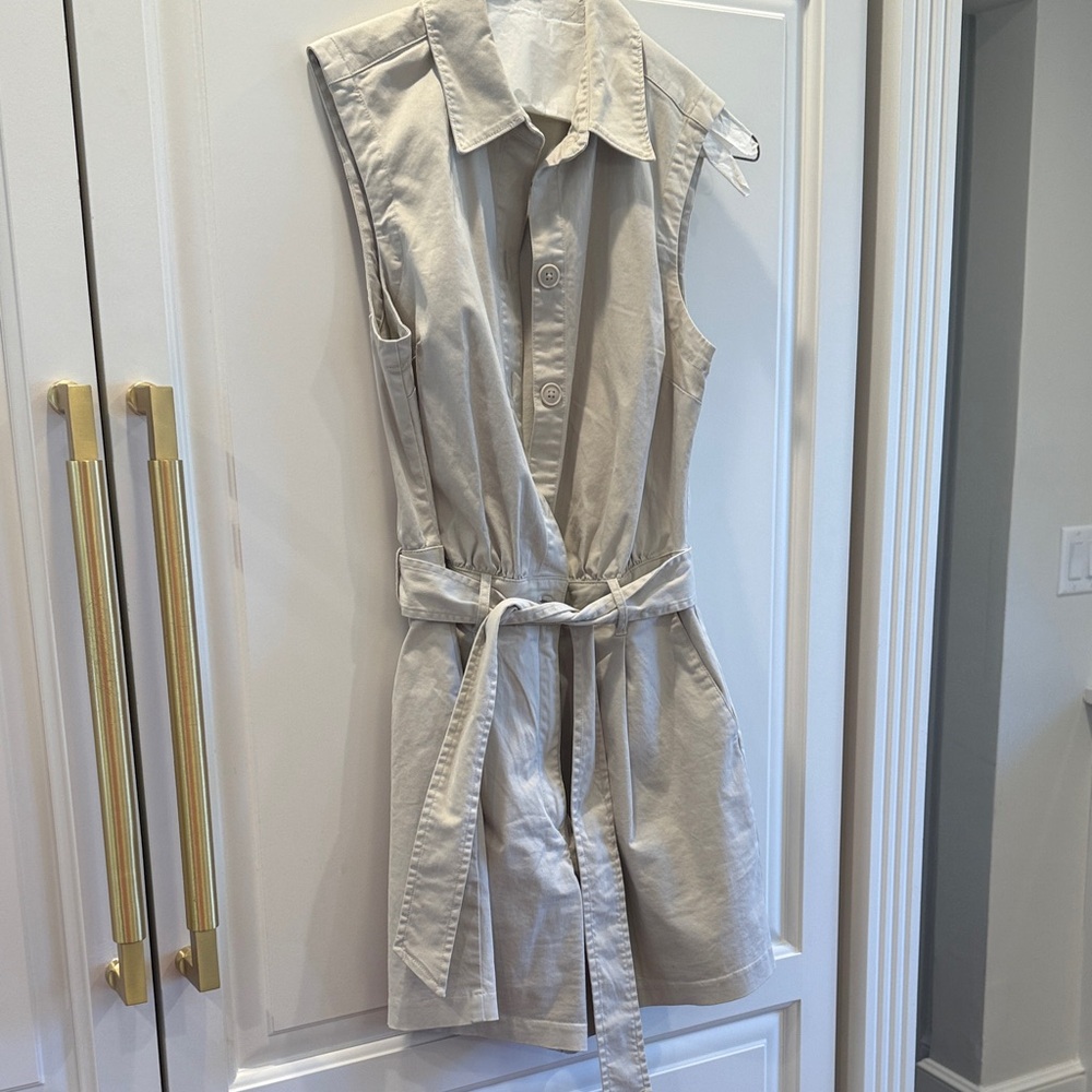 Sleeveless Beige Button-Up Romper